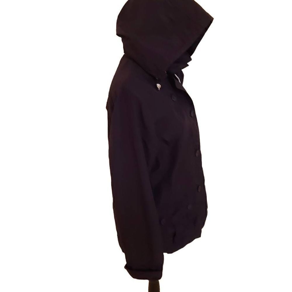 Lands' End Women's Full Zip Button Closure Hooded Rain Jacket Black Small - Picture 2 of 12